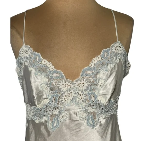 90’s Victoria’s Secret Silky Slip Dress Chemise Robe Set Bridal Set ivory blue L - Picture 4 of 11